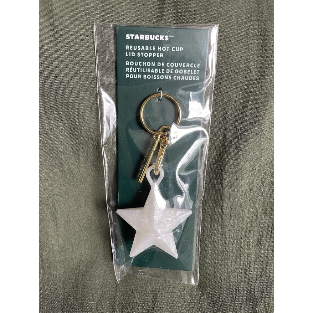 Starbucks Reusable Hot Cup Lid Stopper Keychain White Star Charm 2024